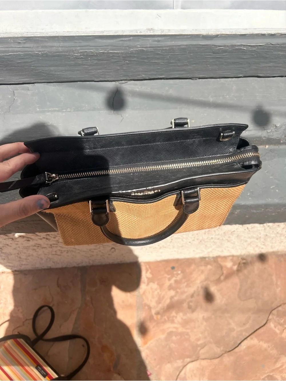 kate spade Black and Tan Woven Satchel
